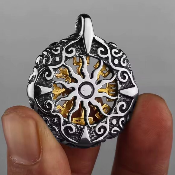 Vegvisir Compass Viking Rune Pendant - Two Tone Stainless Steel #1541 - Picture 4 of 5